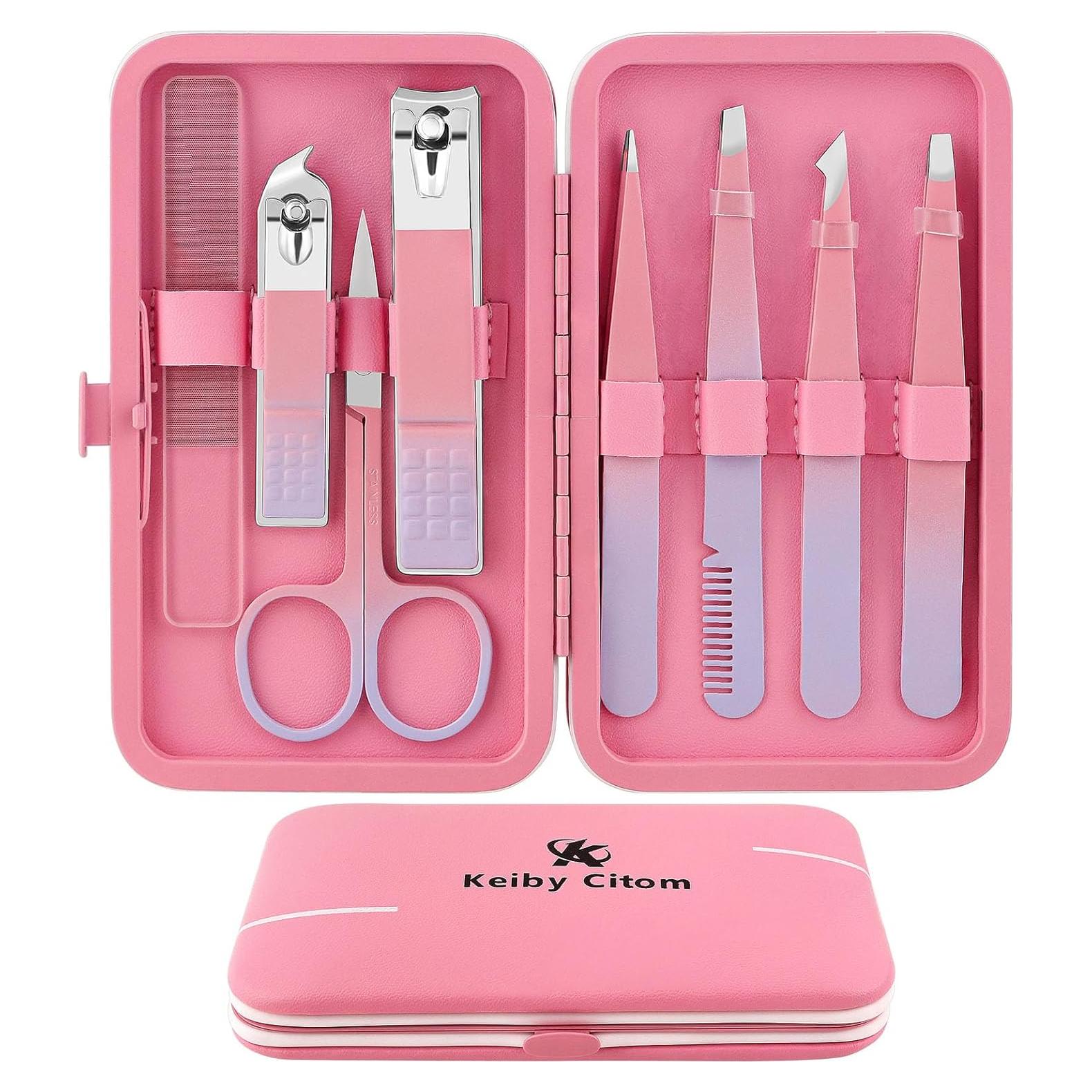 Juego de Pinzas de Precisión ZLDZ 8 Piezas Rosa Acero Inoxidable