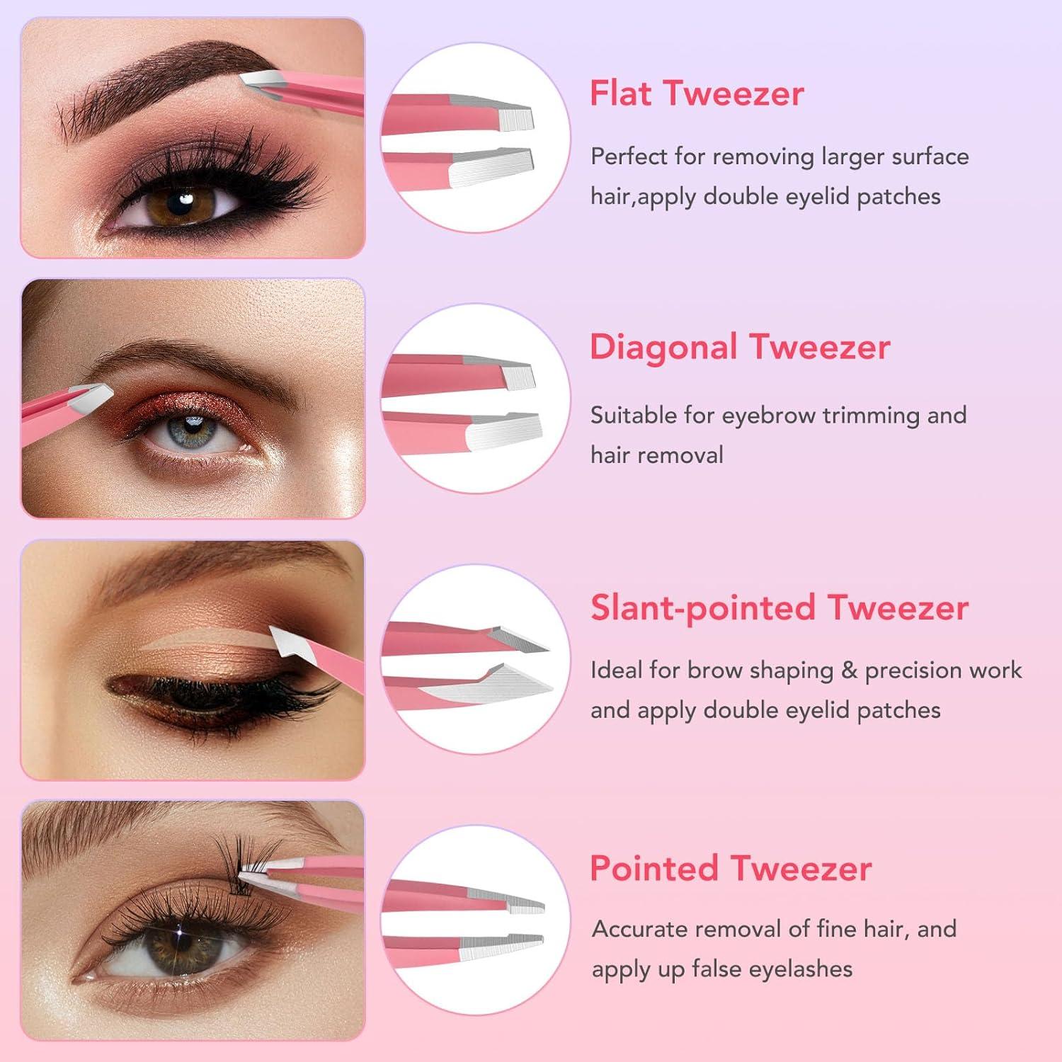 Juego de Pinzas de Precisión ZLDZ 8 Piezas Rosa Acero Inoxidable