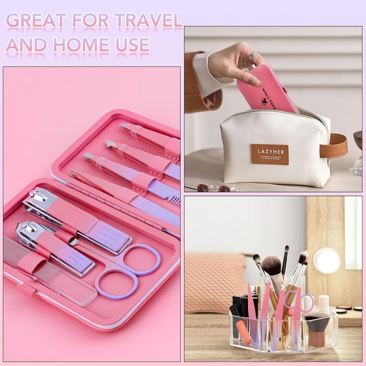 Juego de Pinzas de Precisión ZLDZ 8 Piezas Rosa Acero Inoxidable