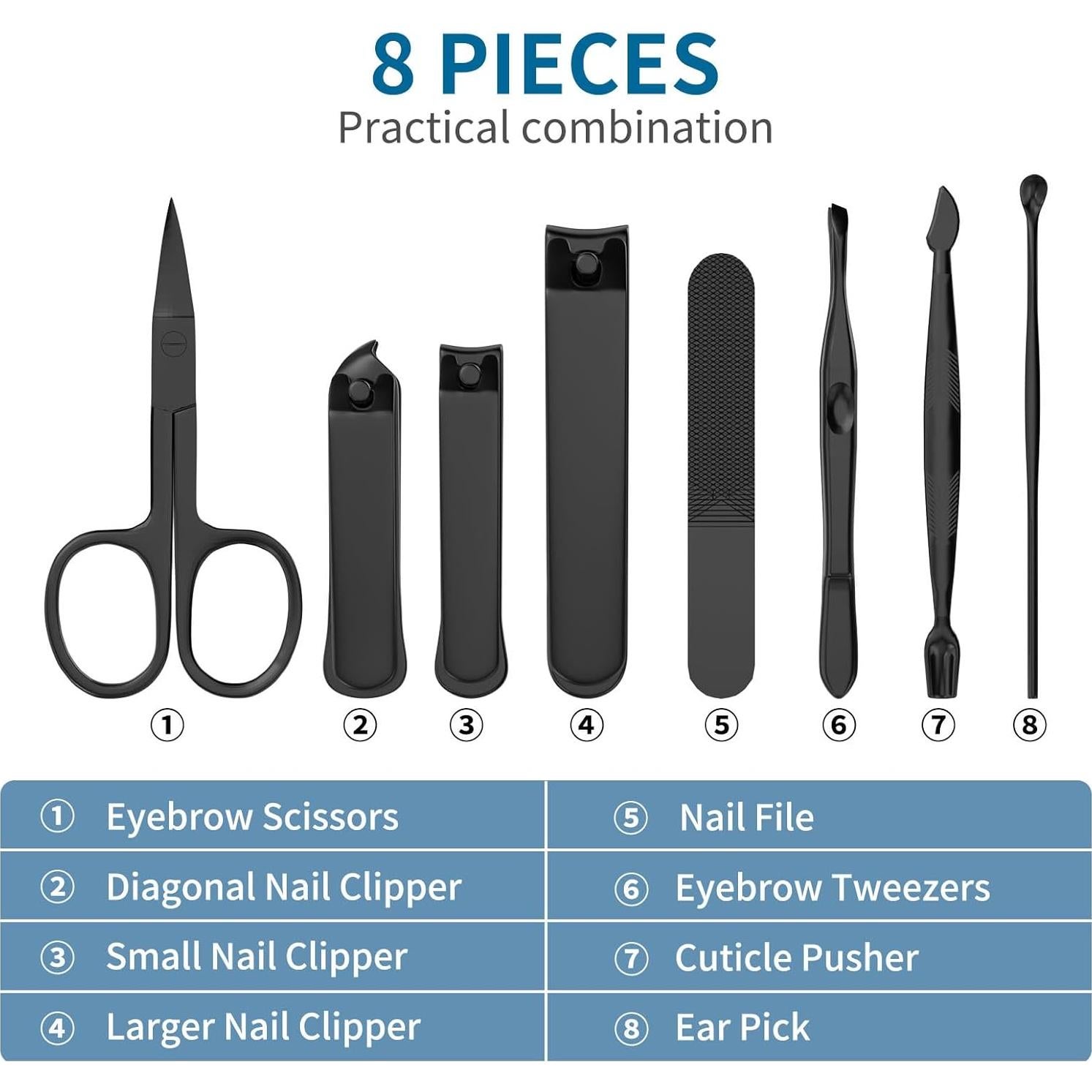 Kit de Cuidado de Uñas para Hombres OFIDUS 8 Piezas Acero Inoxidable