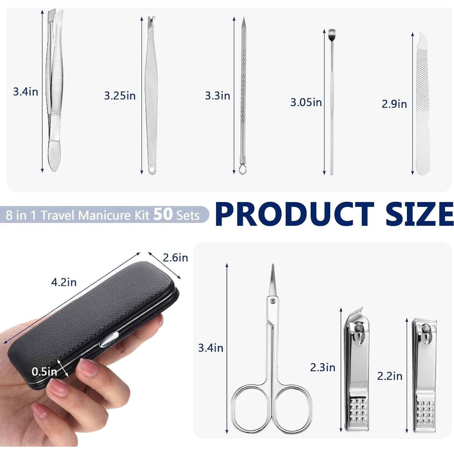 Kit de Manicura Geosar 8 en 1 Acero Inoxidable Negro