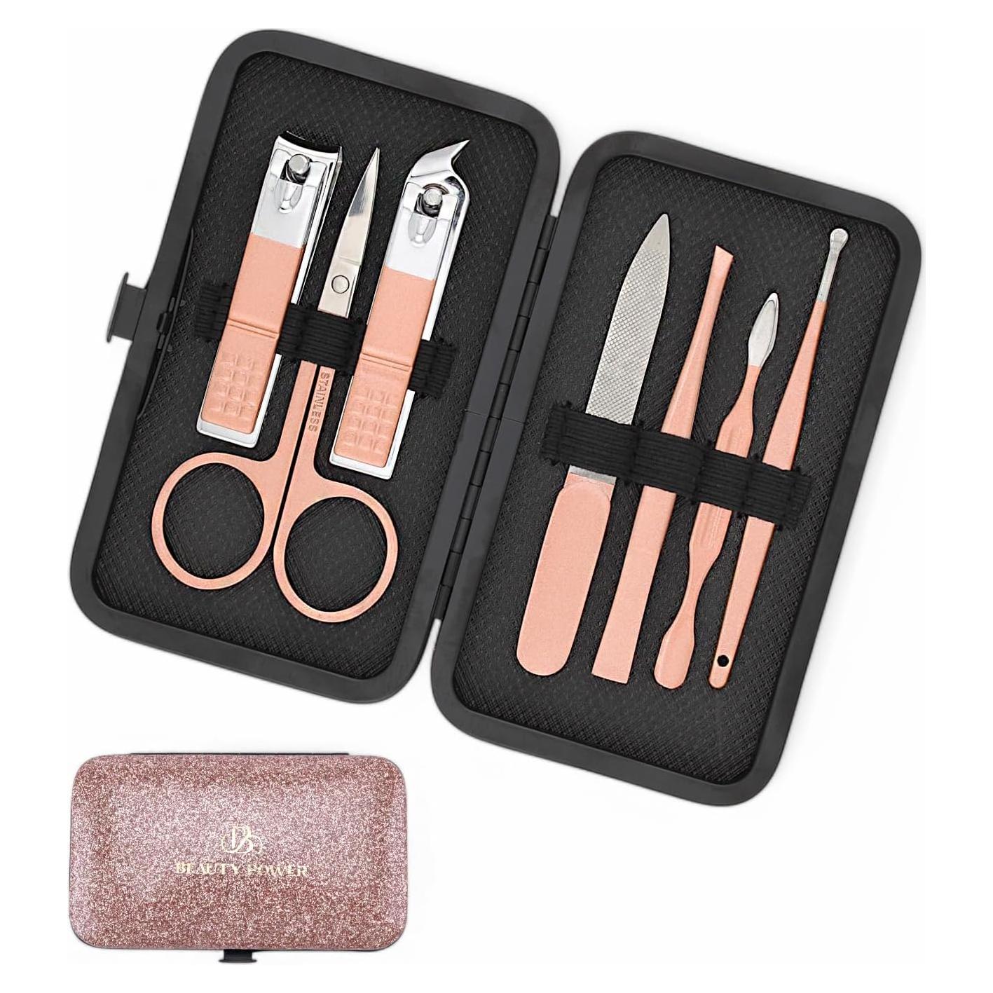 Kit de Manicura y Pedicura 7 Piezas Beauty Power Rosa y Negro