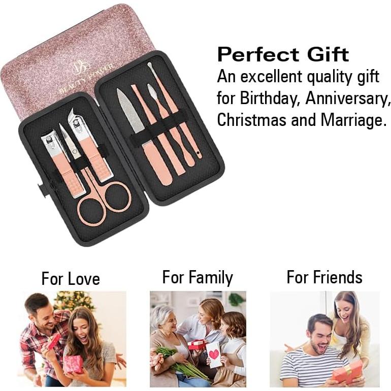 Kit de Manicura y Pedicura 7 Piezas Beauty Power Rosa y Negro