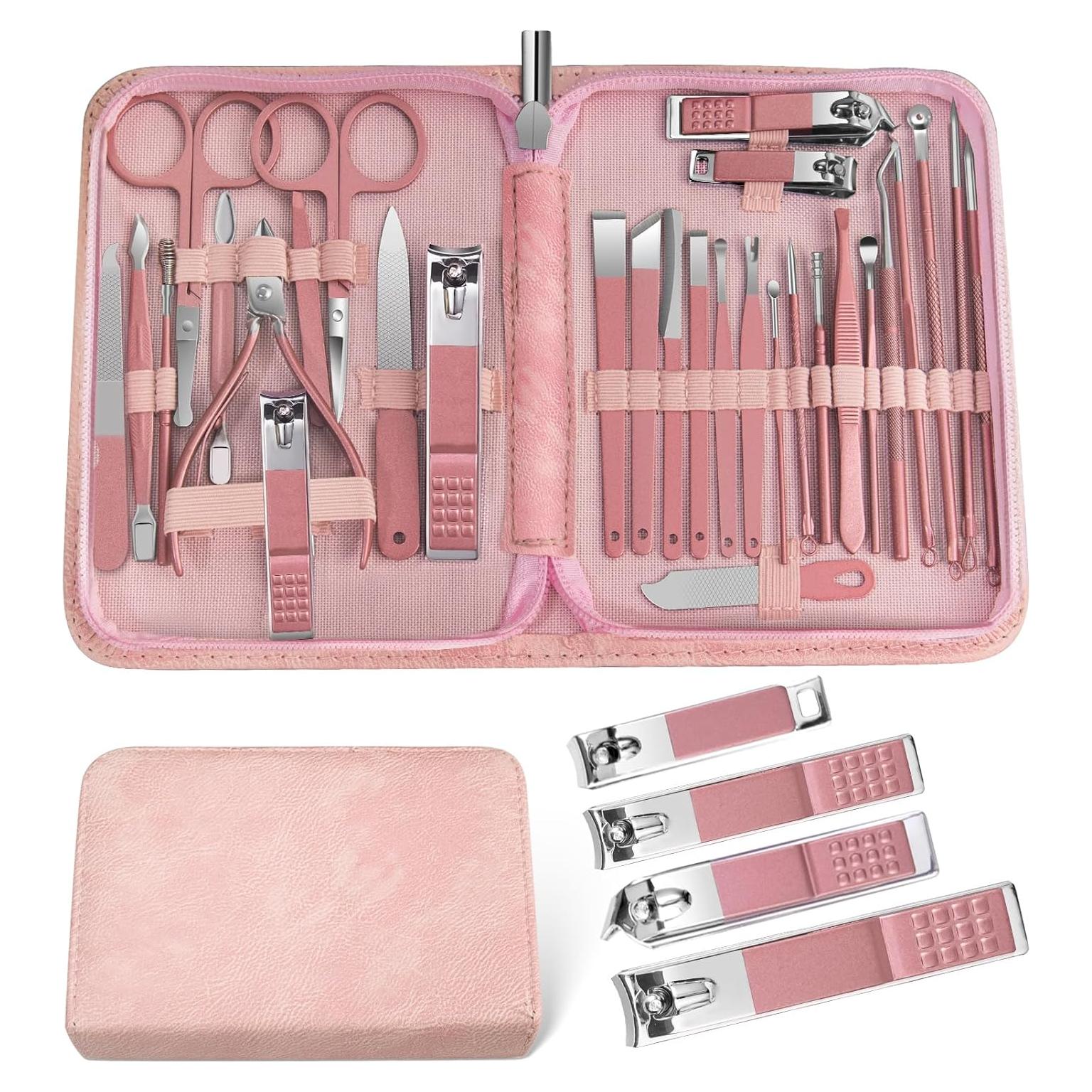 Kit de Manicura Profesional Andrea 30 en 1 Rosa - Acero Inoxidable