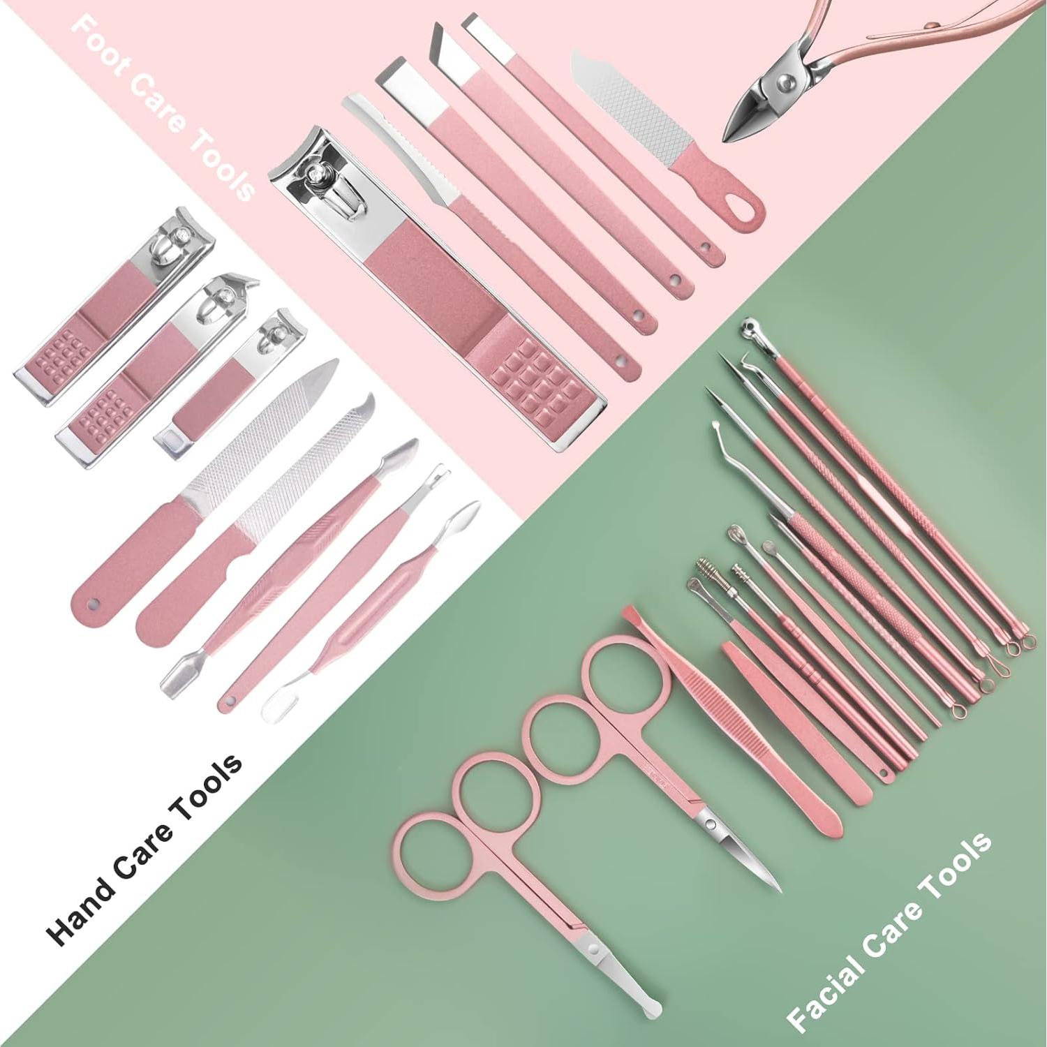 Kit de Manicura Profesional Andrea 30 en 1 Rosa - Acero Inoxidable