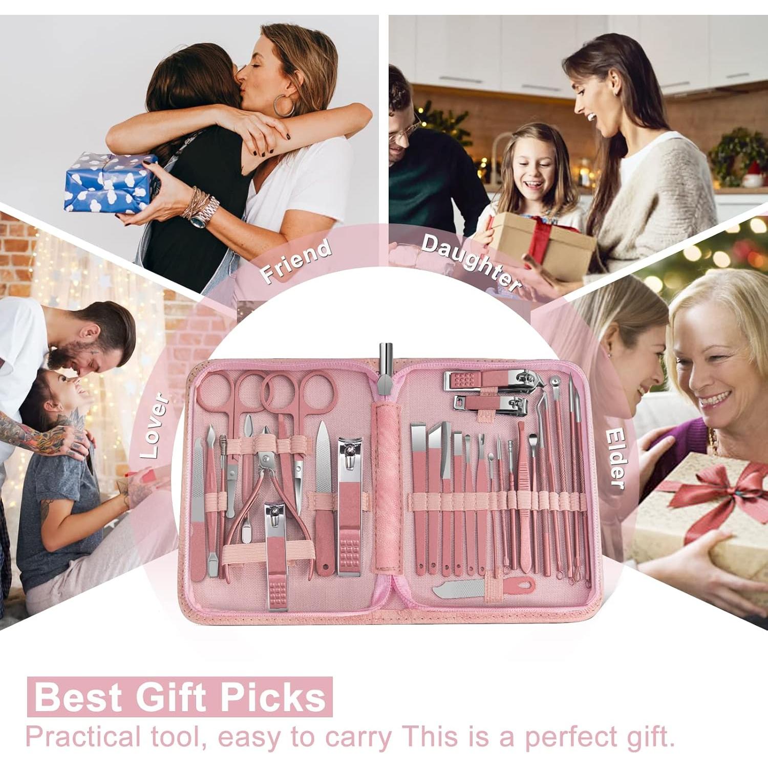 Kit de Manicura Profesional Andrea 30 en 1 Rosa - Acero Inoxidable