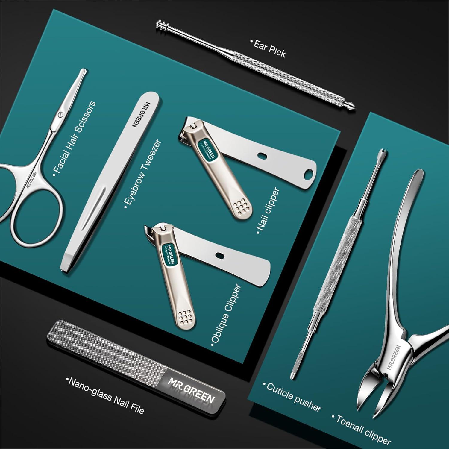 Conjunto de Cortaúñas MR.GREEN 8 en 1 con Estuche de Cuero