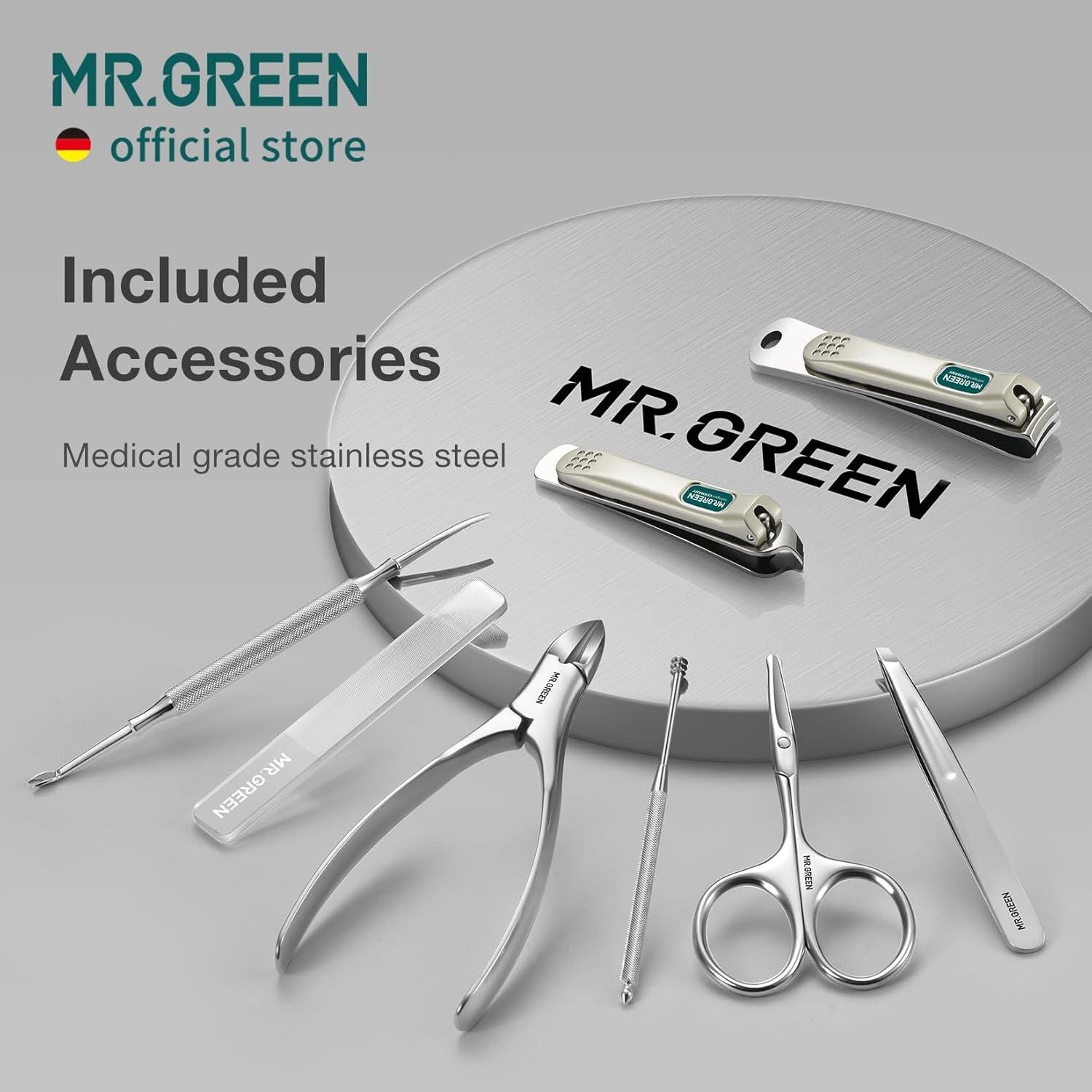 Conjunto de Cortaúñas MR.GREEN 8 en 1 con Estuche de Cuero