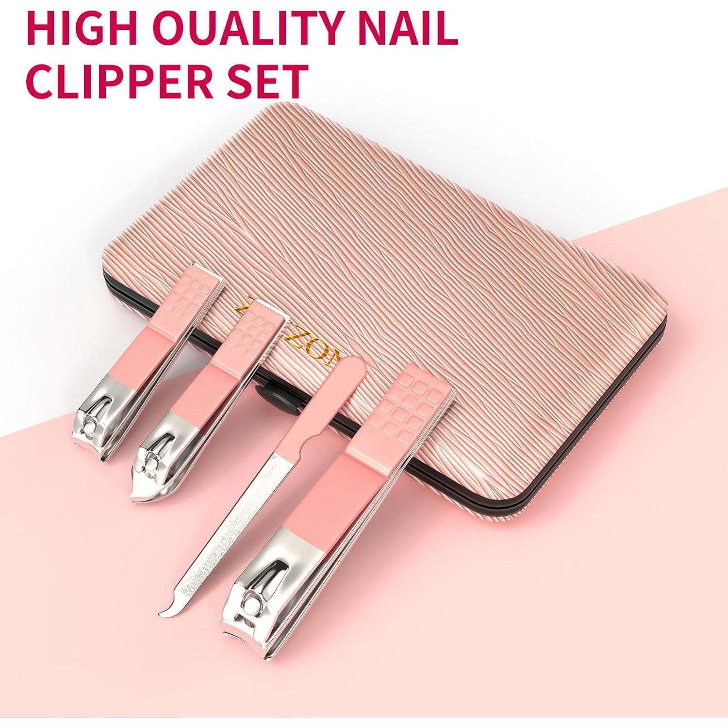 Juego de Manicura y Pedicura ZIZZON 10 Piezas Acero Inoxidable Rosa