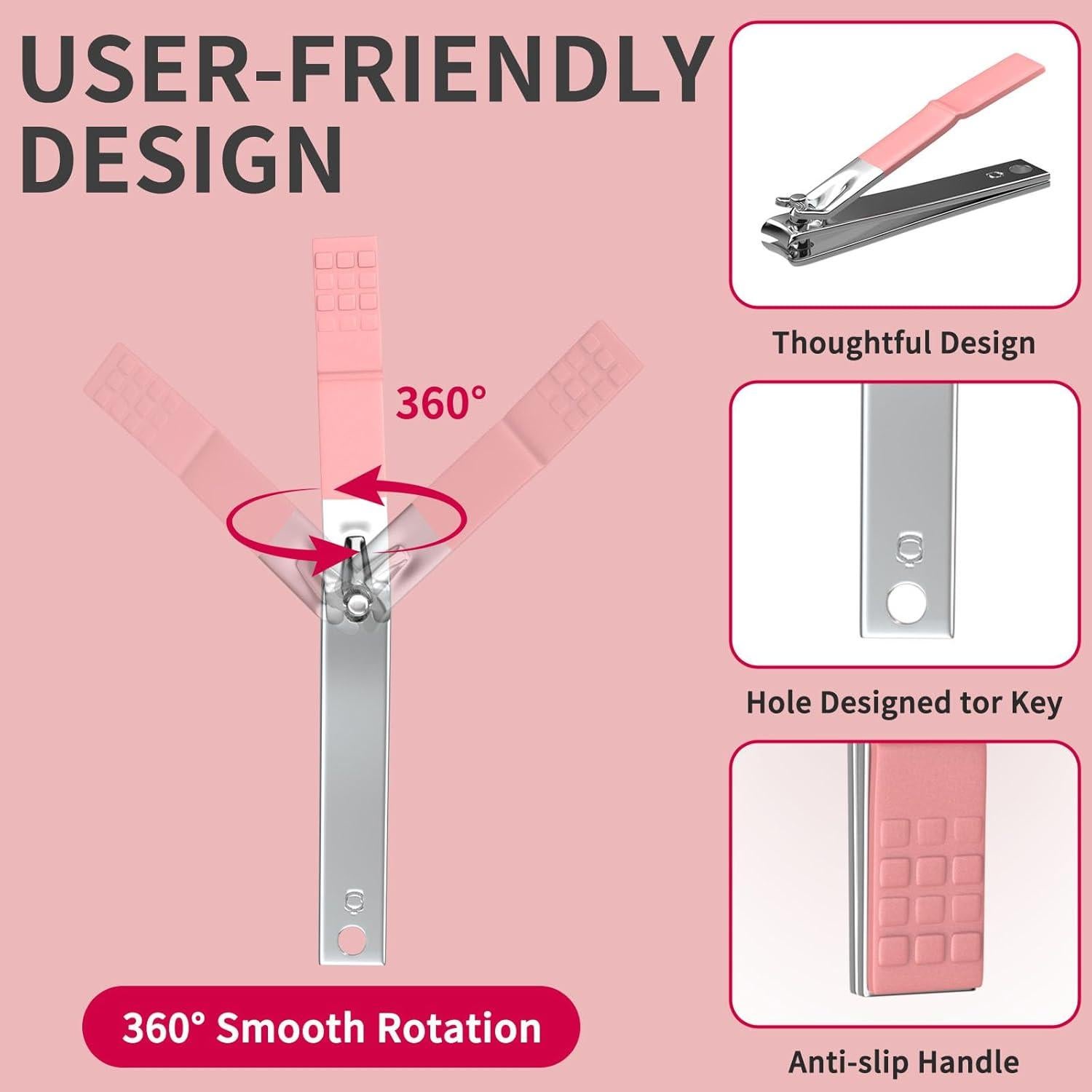 Juego de Manicura y Pedicura ZIZZON 10 Piezas Acero Inoxidable Rosa