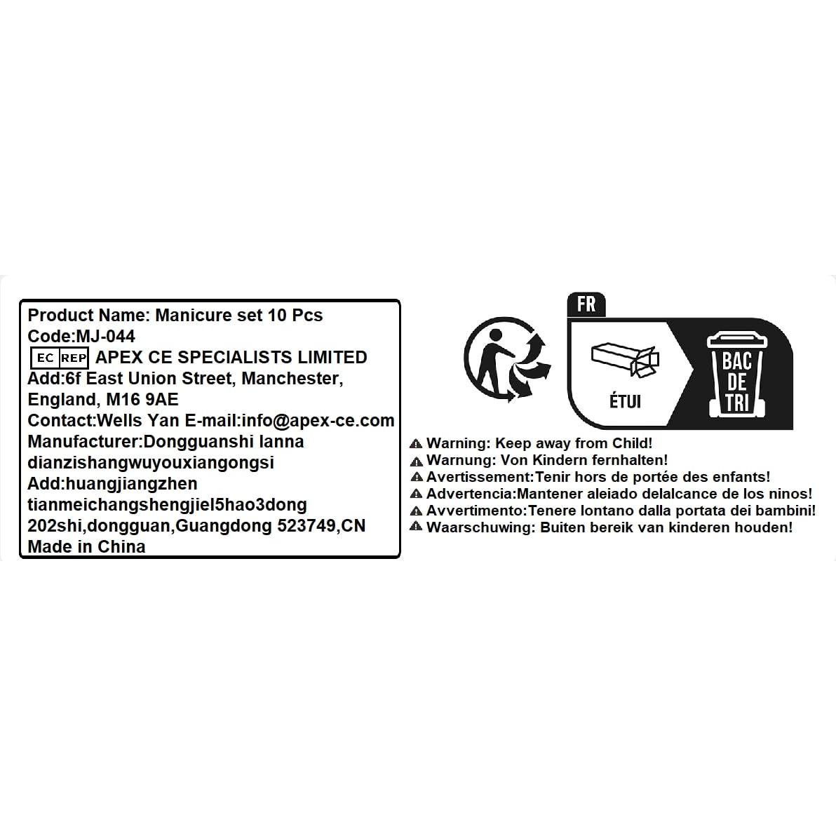 Juego de Manicura y Pedicura ZIZZON 10 Piezas Acero Inoxidable Rosa