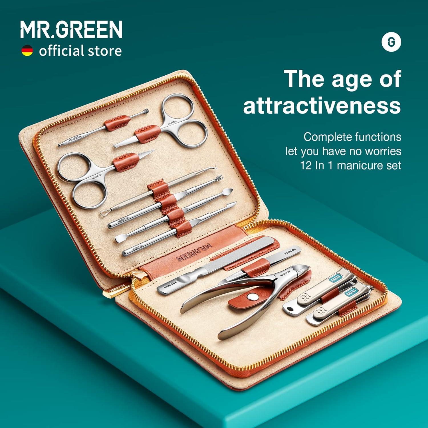 Juego de Manicura 12 en 1 MR.GREEN con Estuche de Cuero