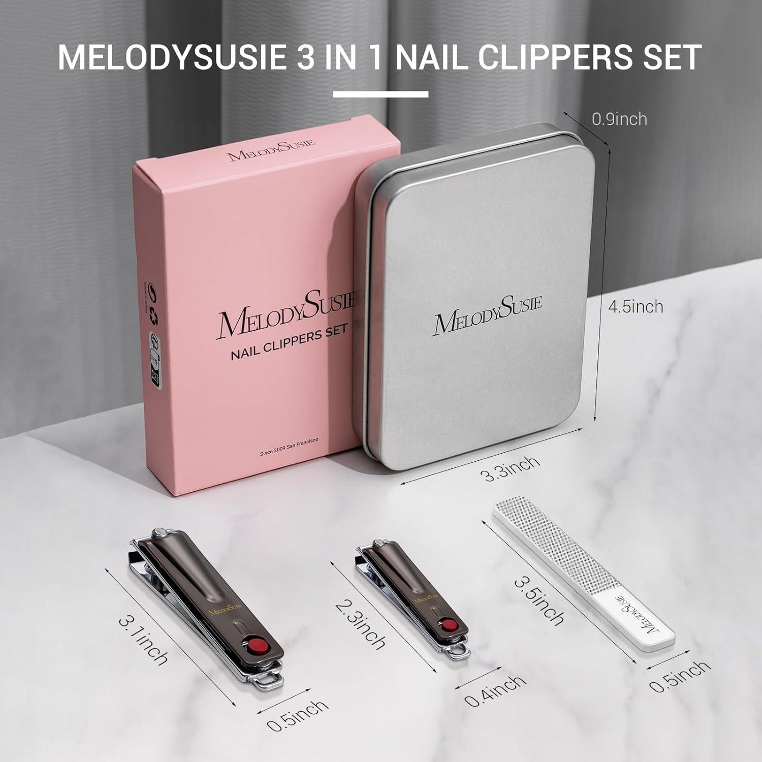 Juego de Cortauñas MelodySusie 3 en 1 con Lima de Vidrio