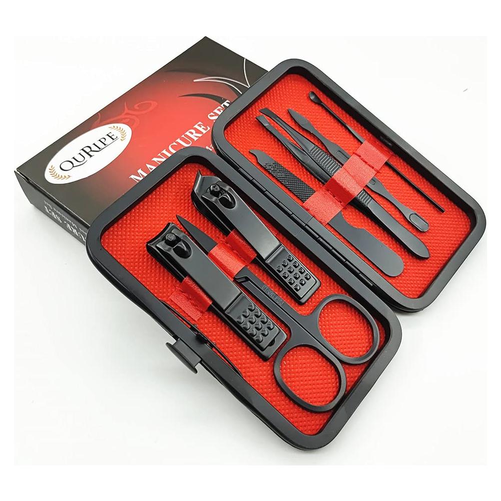 Kit de Manicura 7 Piezas QURIPE Acero Inoxidable Negro