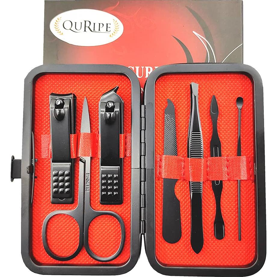 Kit de Manicura 7 Piezas QURIPE Acero Inoxidable Negro