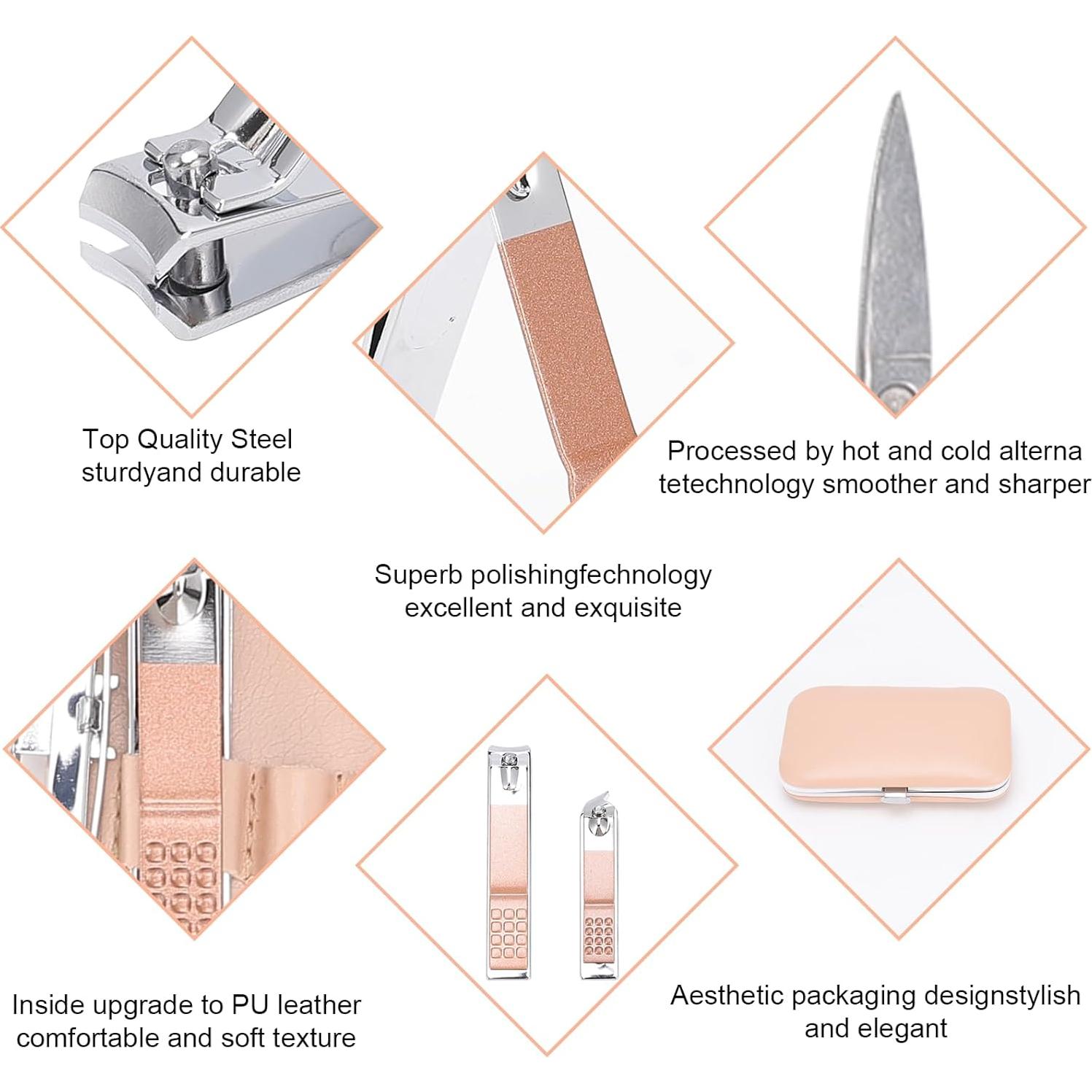 Kit de Manicura KIDOOM 9 Piezas Acero Rosa Portátil