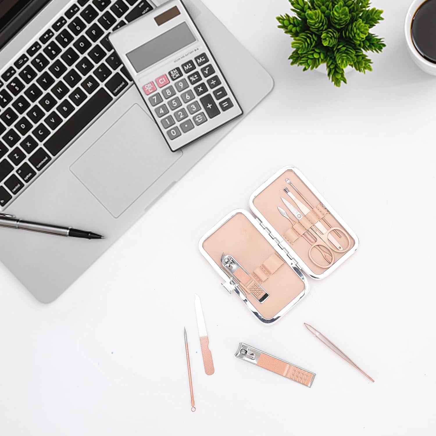 Kit de Manicura KIDOOM 9 Piezas Acero Rosa Portátil