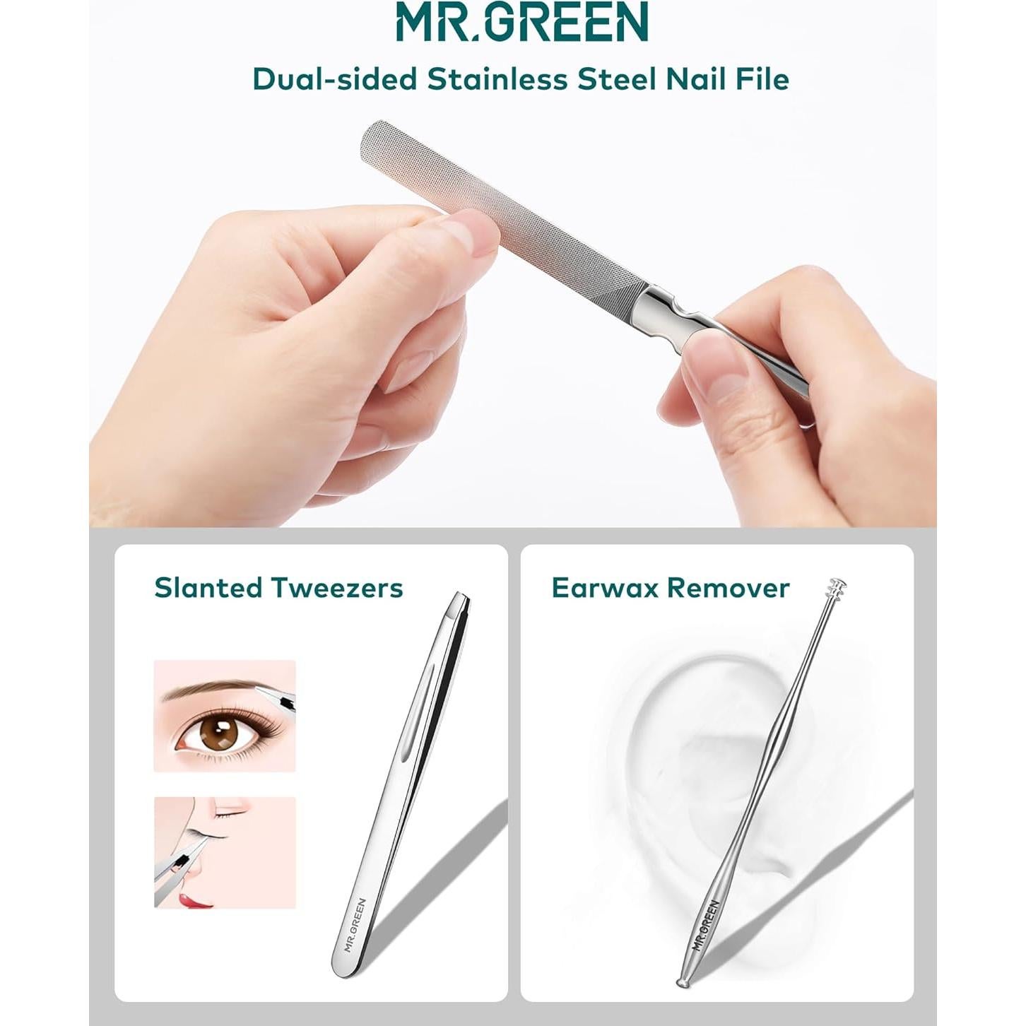 Juego de Manicura Profesional MR.GREEN con Estuche - 12 Piezas