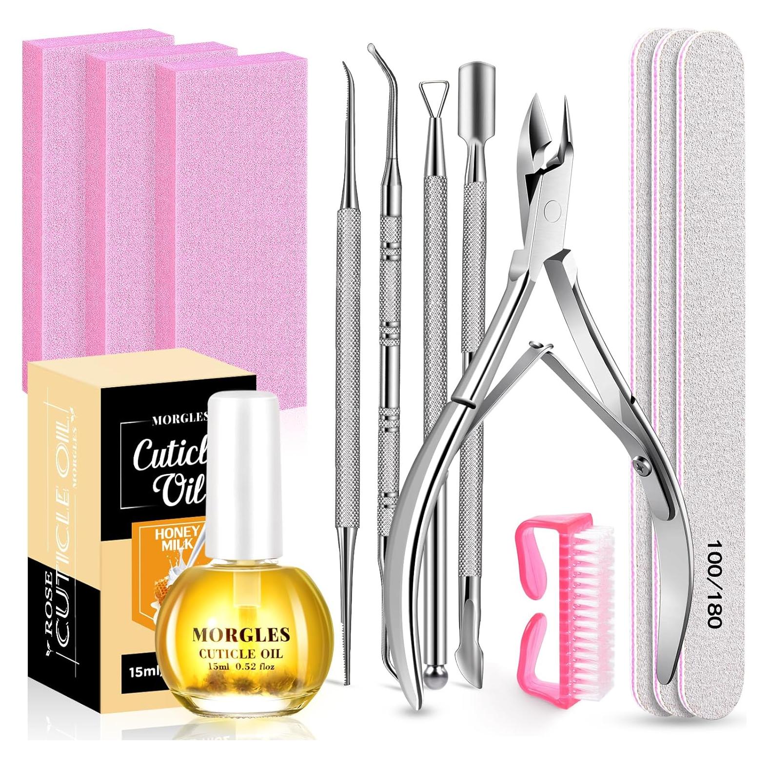 Kit de Cuidado de Uñas MORGLES 13 Piezas con Aceite Leche y Miel