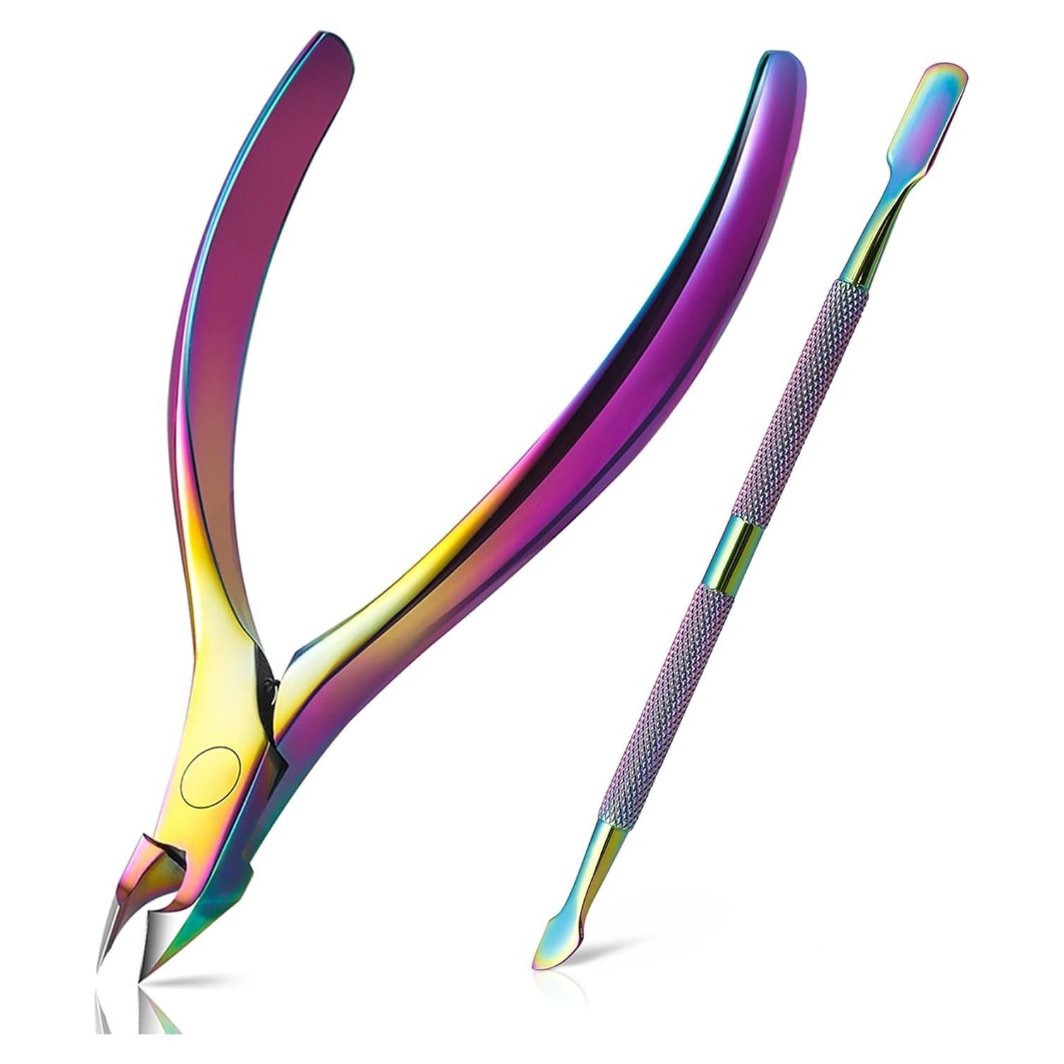 Cortador de Cutículas BEZOX Arcoíris con Empujador - Herramientas de Manicura