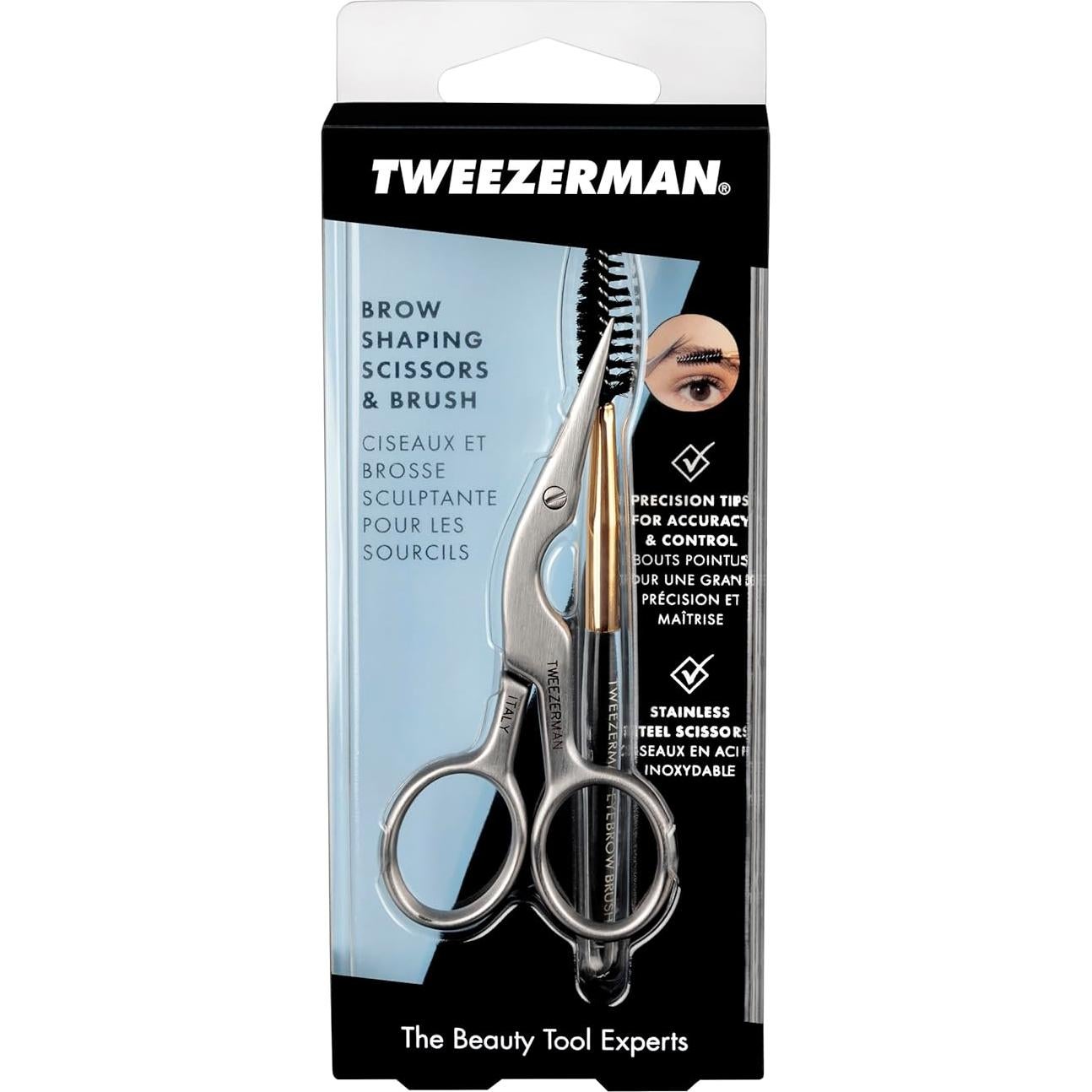 Tijeras y Cepillo para Cejas Tweezerman - Acero Inoxidable