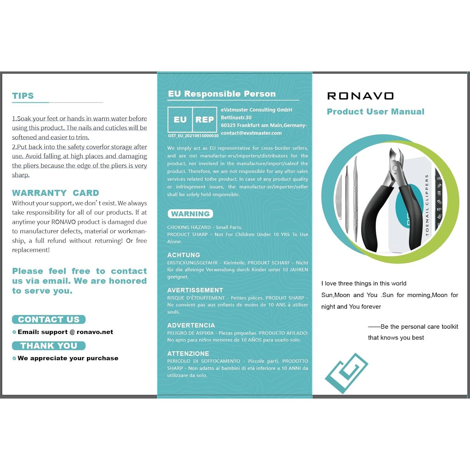 Recortador de Cutículas RONAVO Acero Inoxidable Profesional