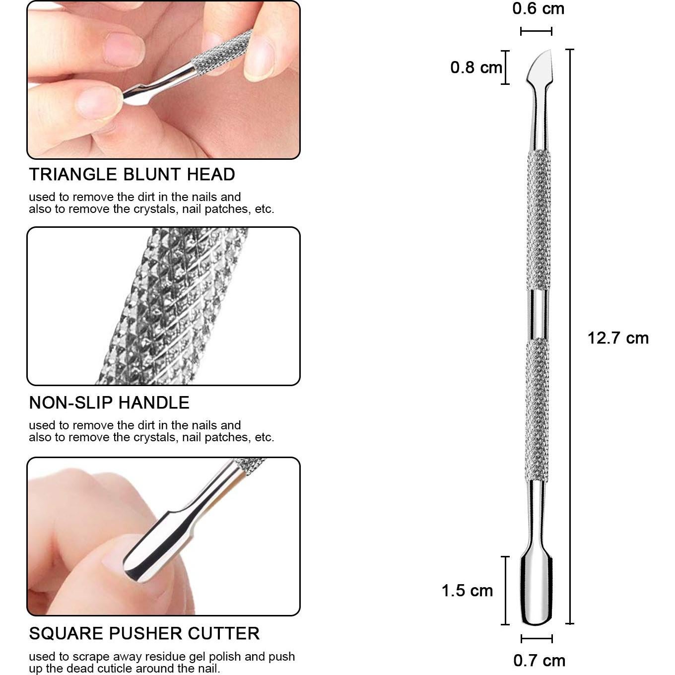 Juego de Empujadores de Cutículas HOFASON 2 Piezas Acero Inoxidable