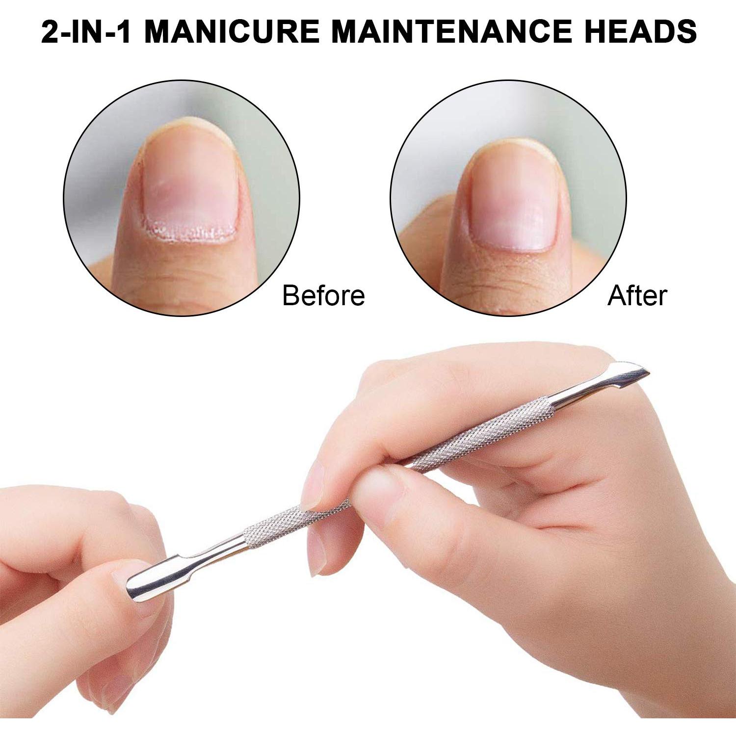 Juego de Empujadores de Cutículas HOFASON 2 Piezas Acero Inoxidable