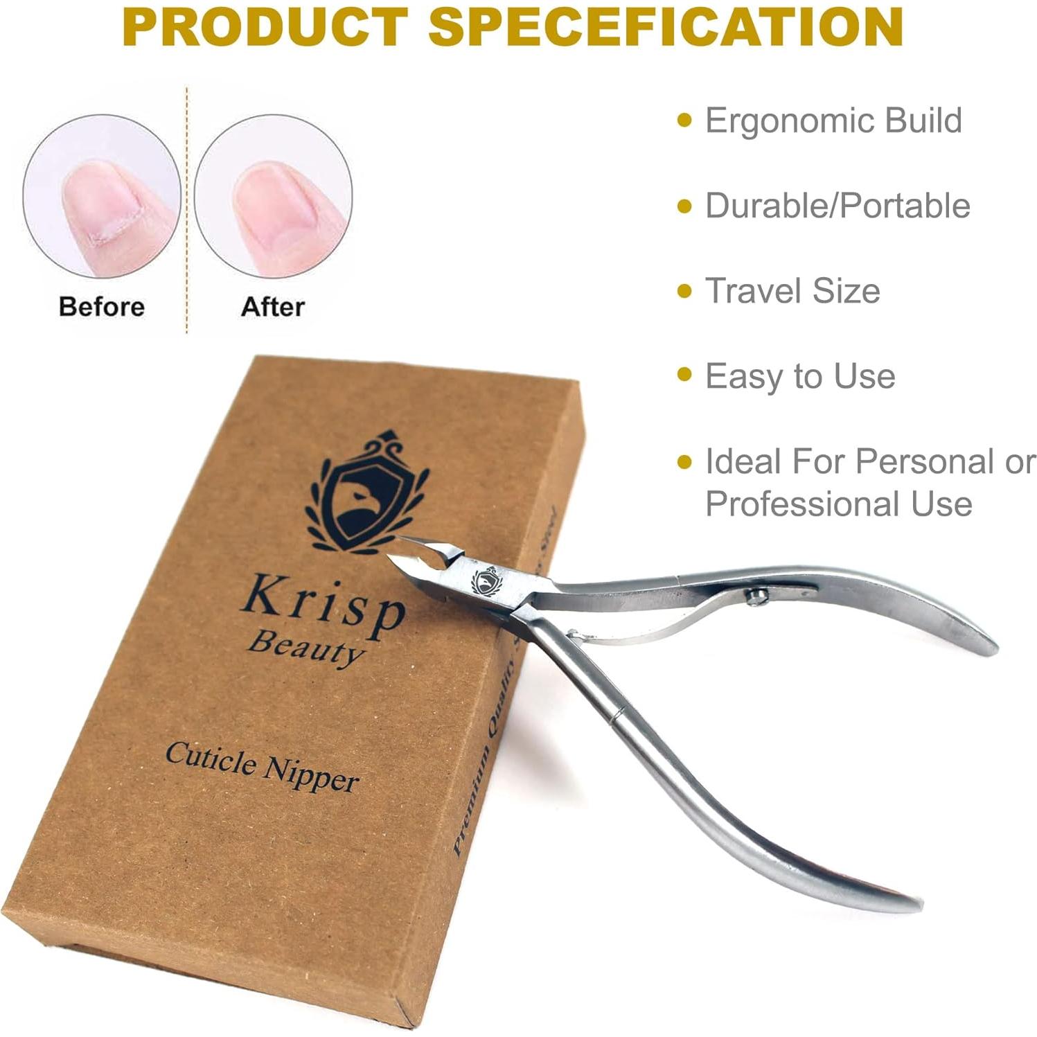 Cuticle Trimmer - Professional Nail Cuticle Nippers Cuticle Remover Cuticle Cutter Scissors Sharp Blades 3/4 Jaw Clippers Stainless Steel Manicure Pedicure Tools Fingernails Toenails by Krisp Beauty