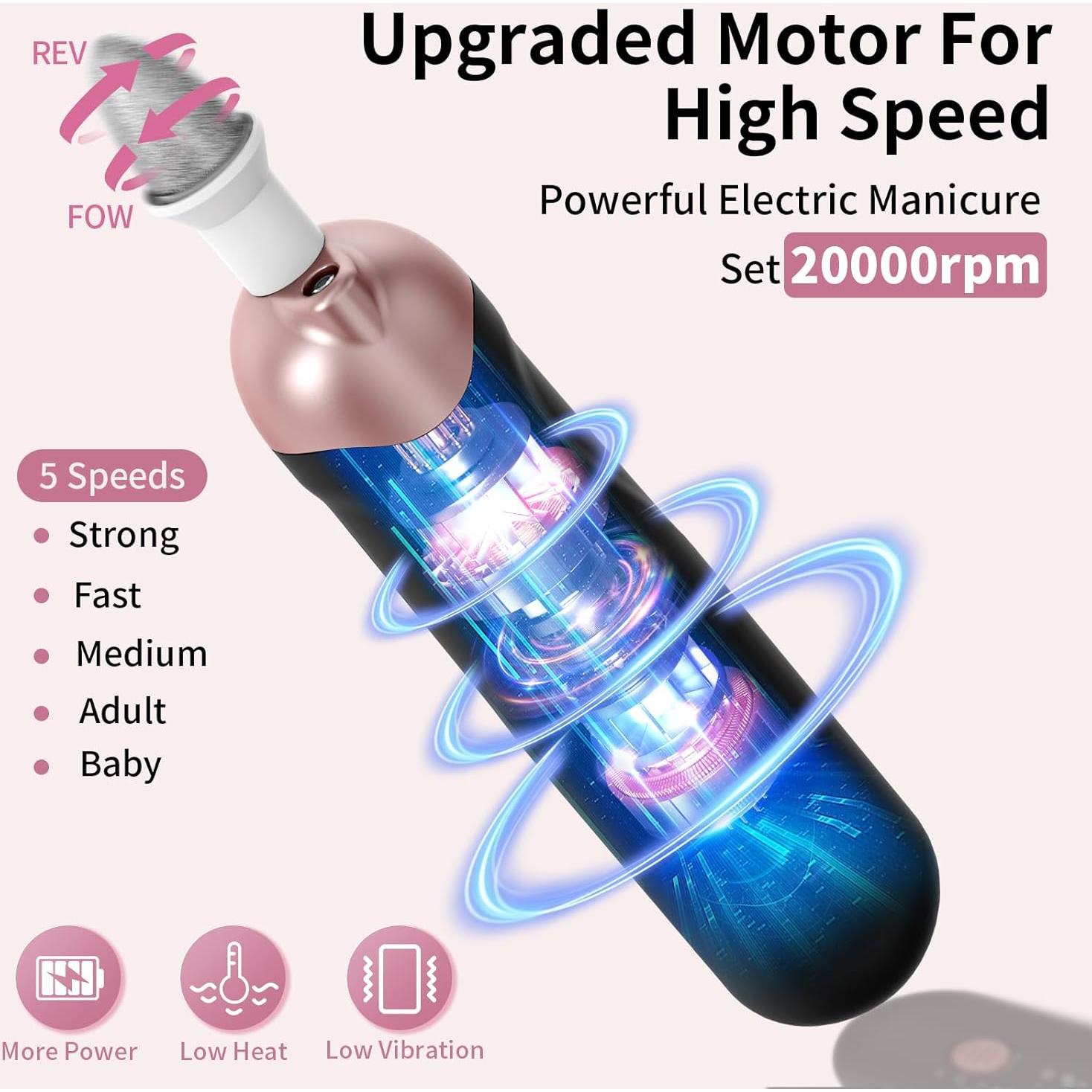 Kit de Manicura y Pedicura Hoxida Eléctrico Inalámbrico 5 Velocidades