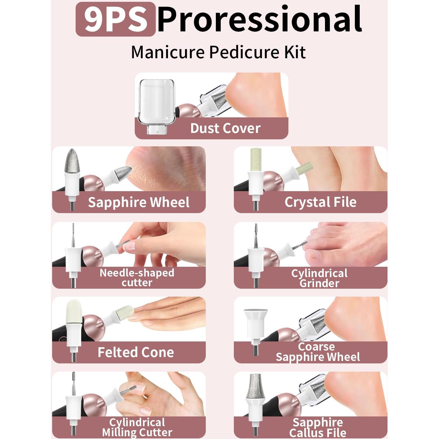 Kit de Manicura y Pedicura Hoxida Eléctrico Inalámbrico 5 Velocidades