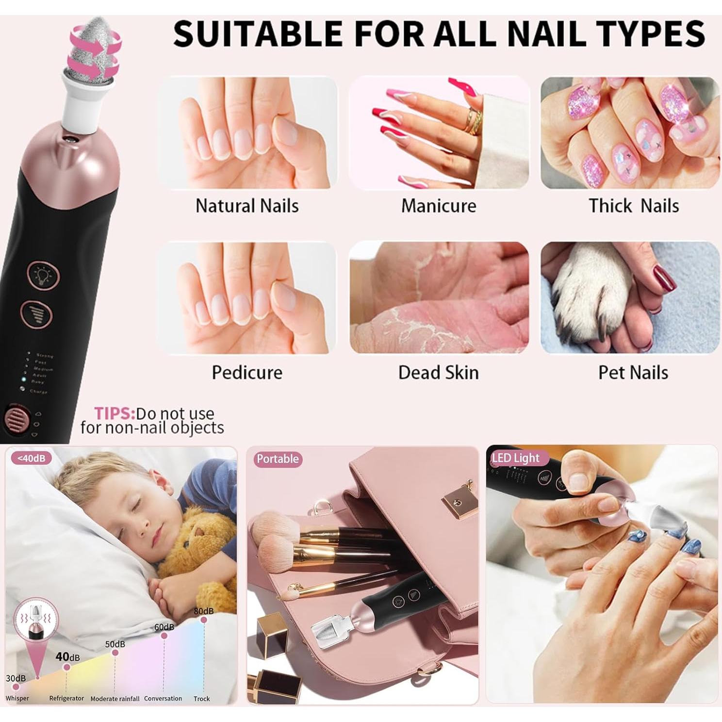 Kit de Manicura y Pedicura Hoxida Eléctrico Inalámbrico 5 Velocidades