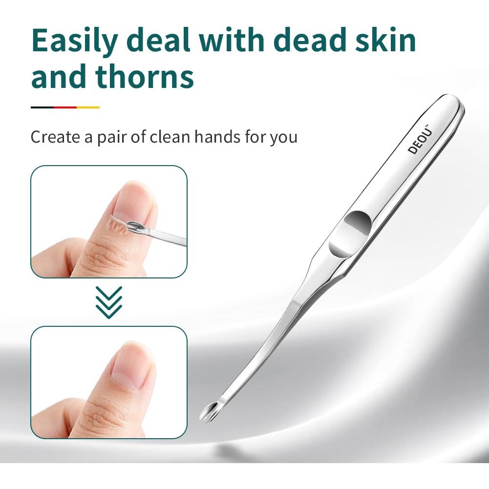 Empujador de Cutículas DEOU Acero Inoxidable Profesional 11.5cm