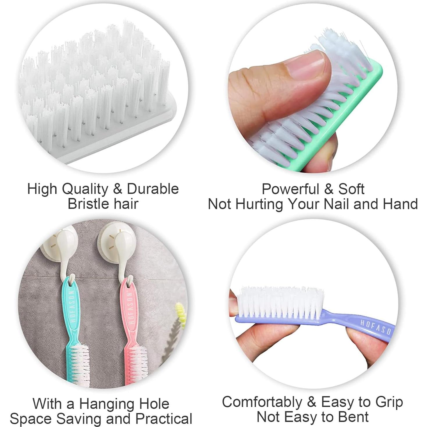 HOFASON 6 Cepillos de Uñas para Manicura y Pedicura - Macaron