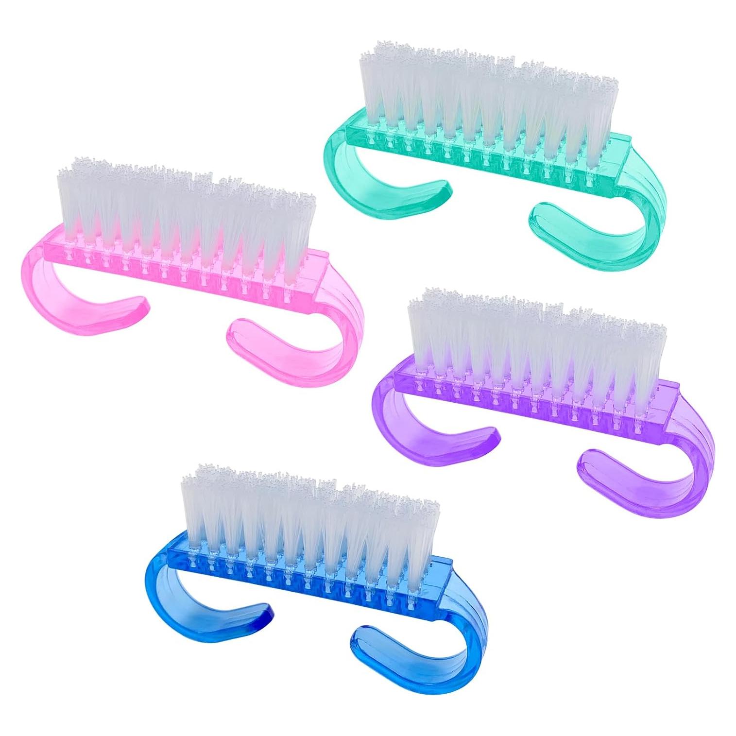 Paquete de 4 cepillos de uñas HANWER, mini coloridos ergonómicos