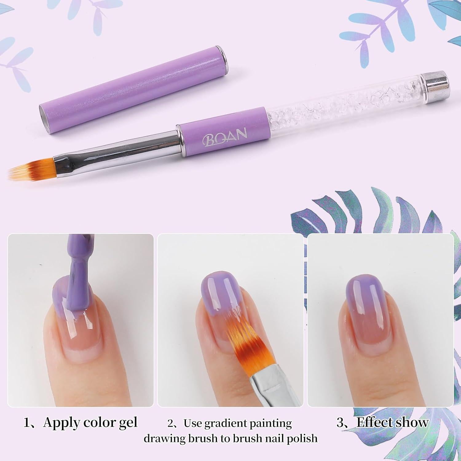 Pincel Ombre para Uñas BQAN con Mango de Rhinestone 15cm