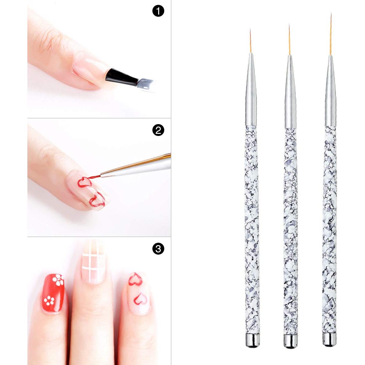 Pinceles de Arte de Uñas Tbestmax 3 pcs para Detalles