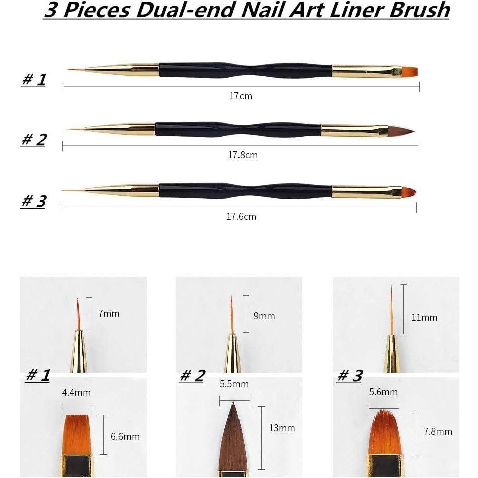 Set de 3 Pinceles para Uñas FULINJOY Doble Extremo 7-11mm