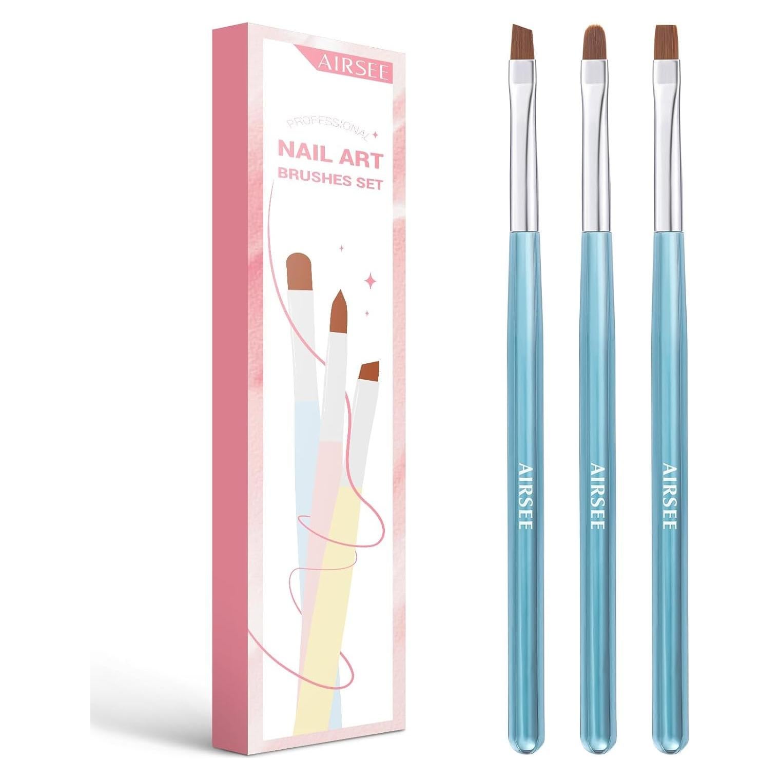 Pinceles de Limpieza para Uñas AIRSEE - 3 Pcs, Fino y Angulado