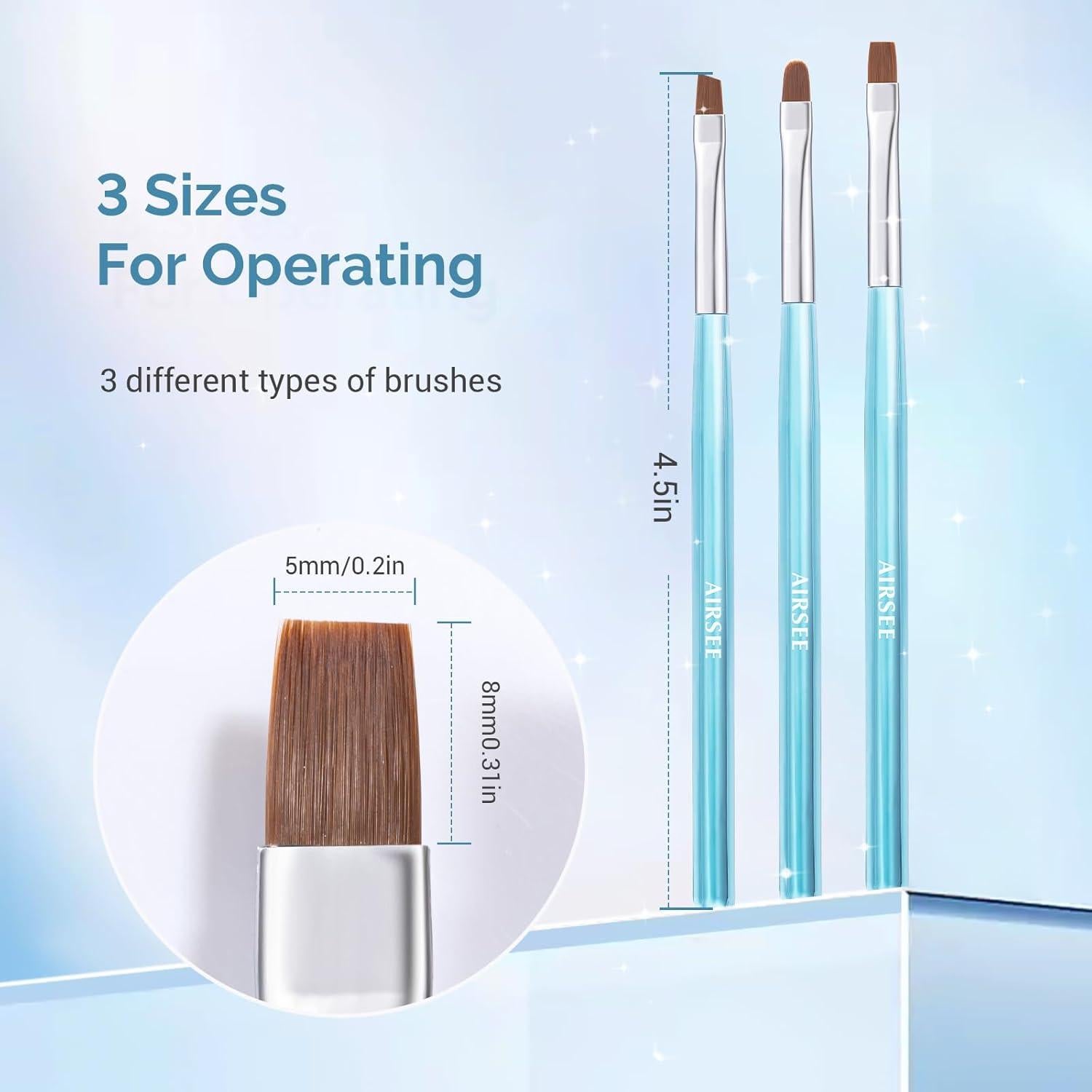 Pinceles de Limpieza para Uñas AIRSEE - 3 Pcs, Fino y Angulado