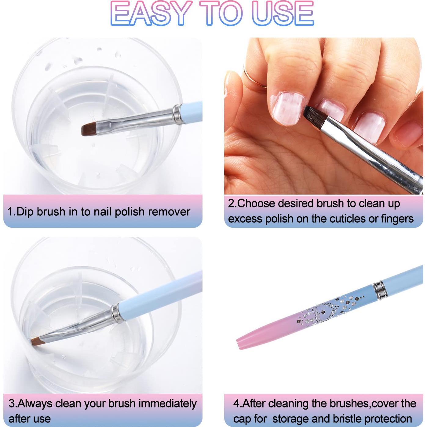 Pinceles de Limpieza para Uñas INENK - 2 Pcs Redondos y Angulados