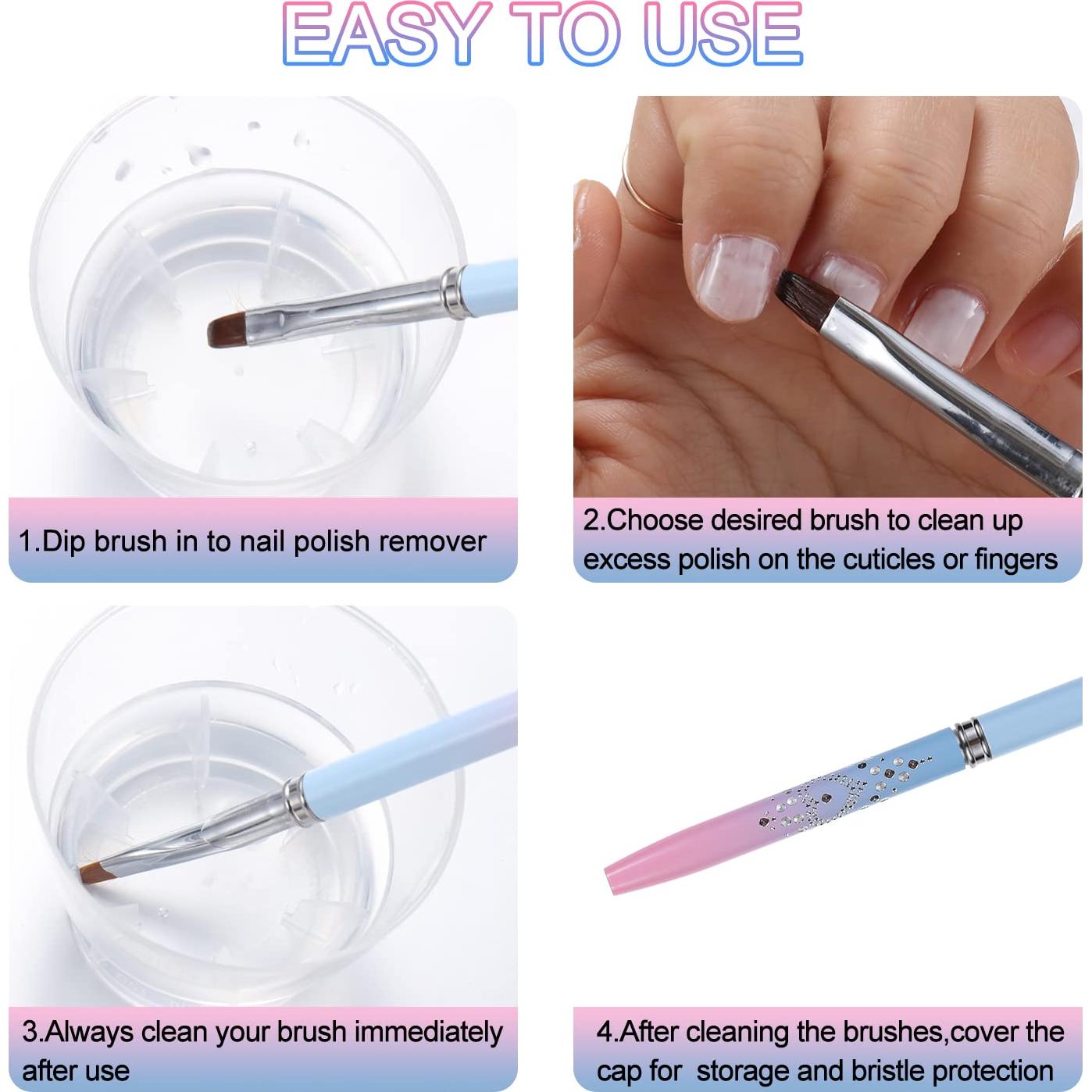 Pinceles de Limpieza para Uñas INENK - 2 Pcs Redondos y Angulados