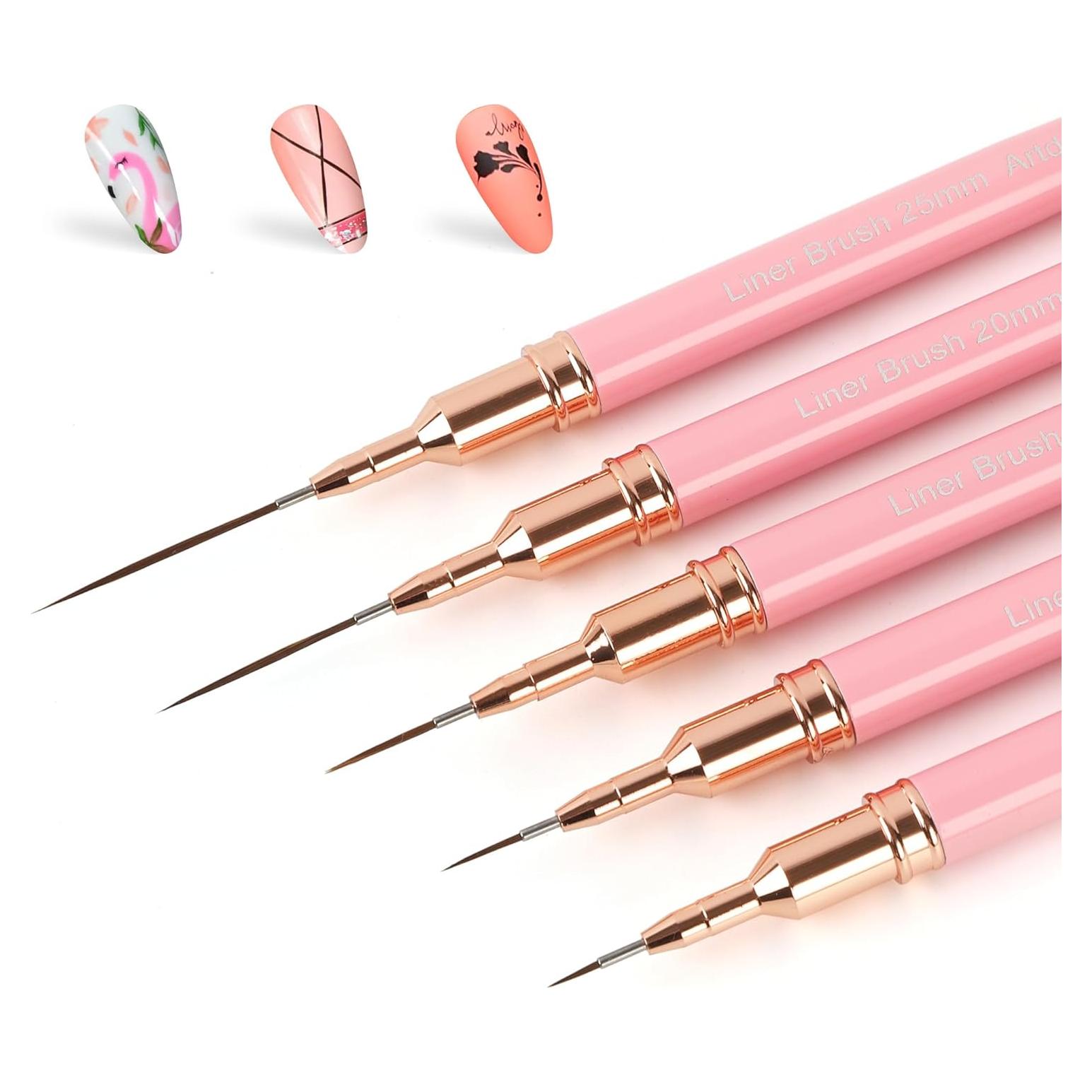 Set de Pinceles Liner Artdone para Uñas Metálicos 5Pcs Rosa