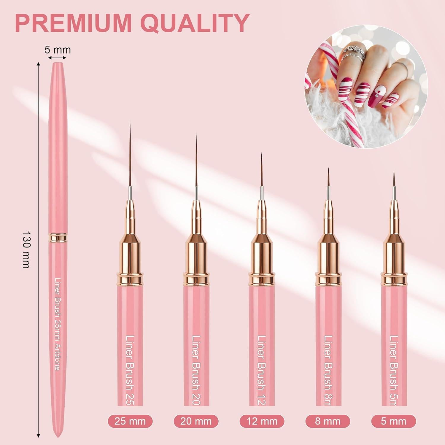 Set de Pinceles Liner Artdone para Uñas Metálicos 5Pcs Rosa