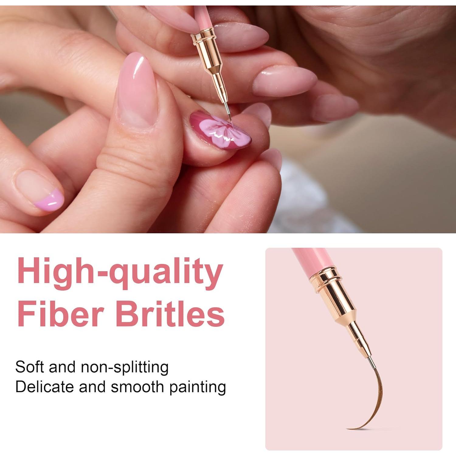 Set de Pinceles Liner Artdone para Uñas Metálicos 5Pcs Rosa