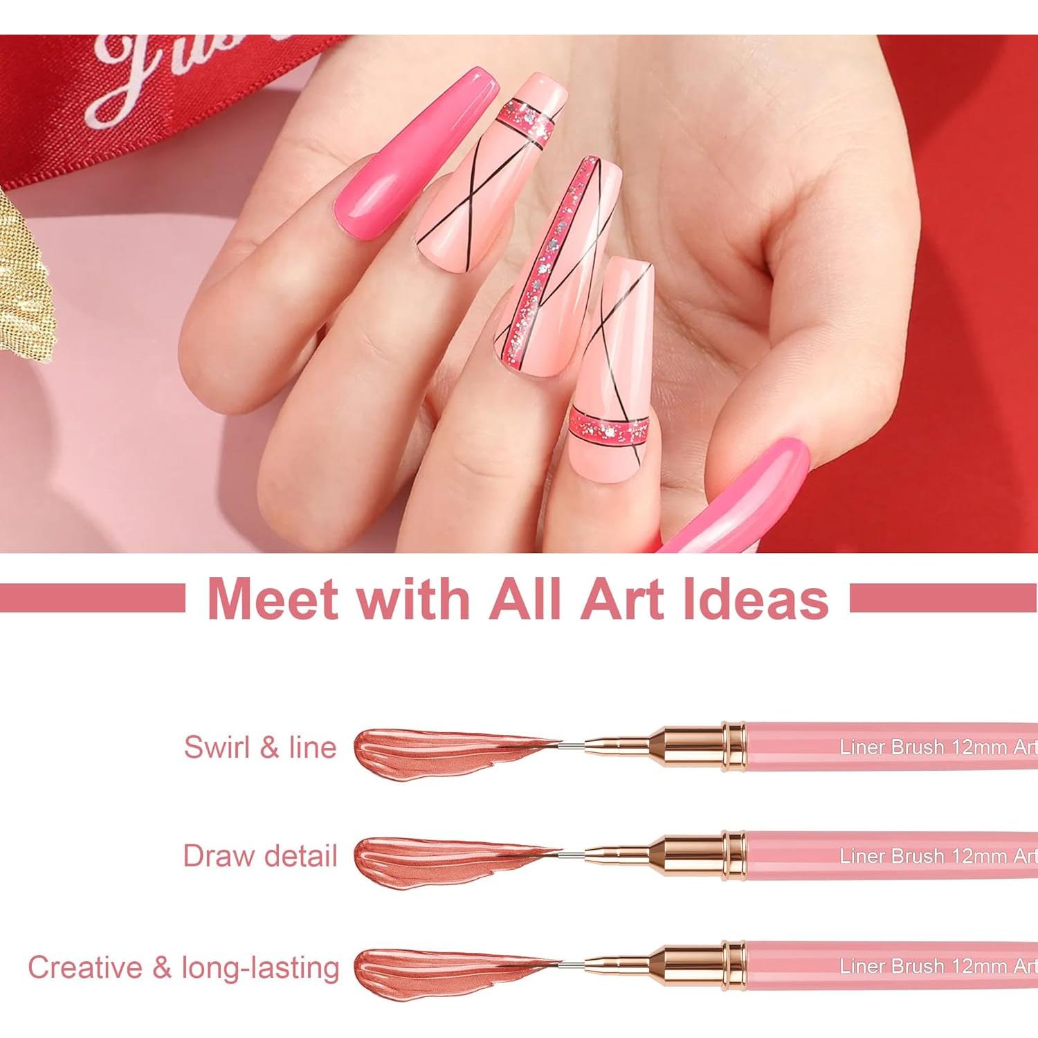 Set de Pinceles Liner Artdone para Uñas Metálicos 5Pcs Rosa