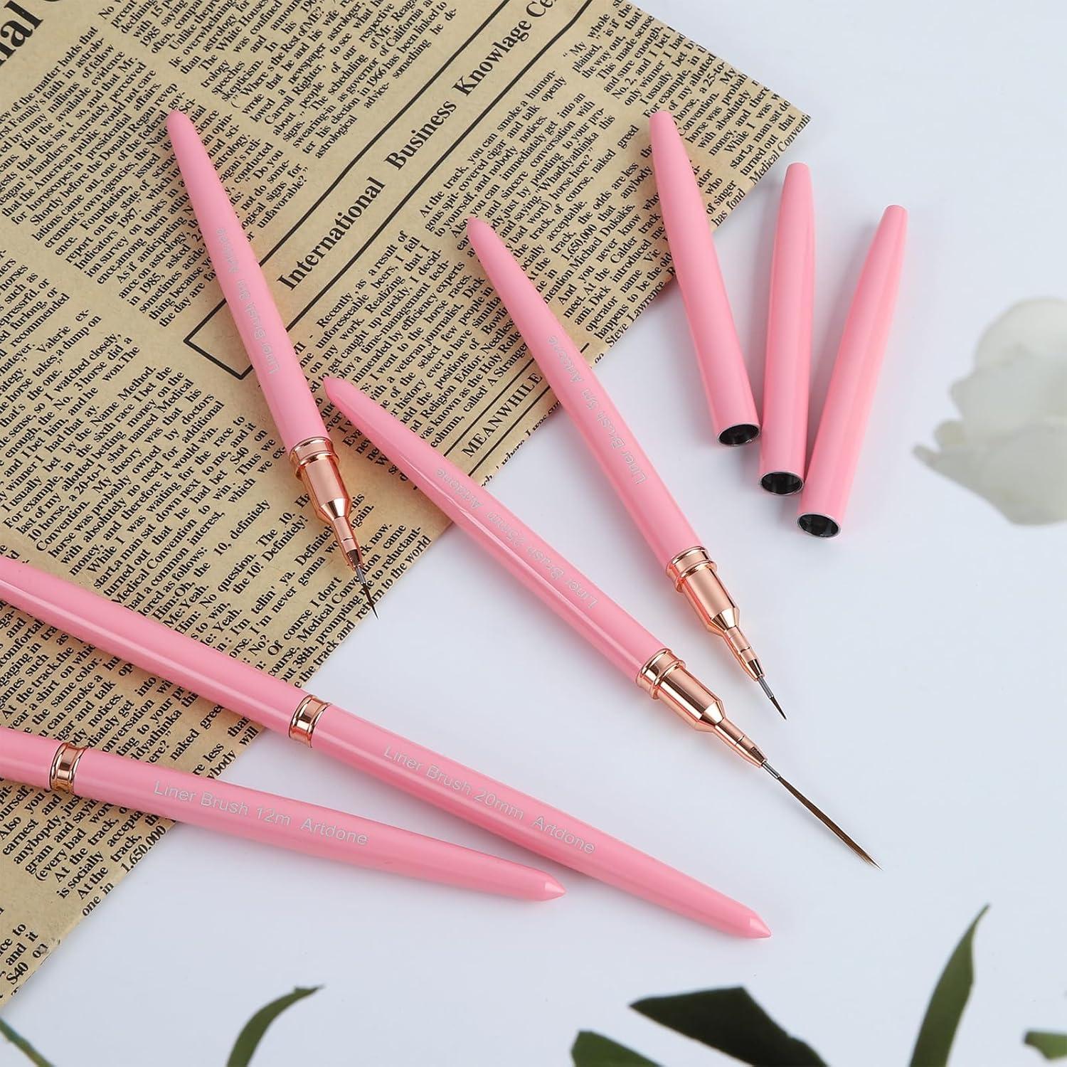Set de Pinceles Liner Artdone para Uñas Metálicos 5Pcs Rosa