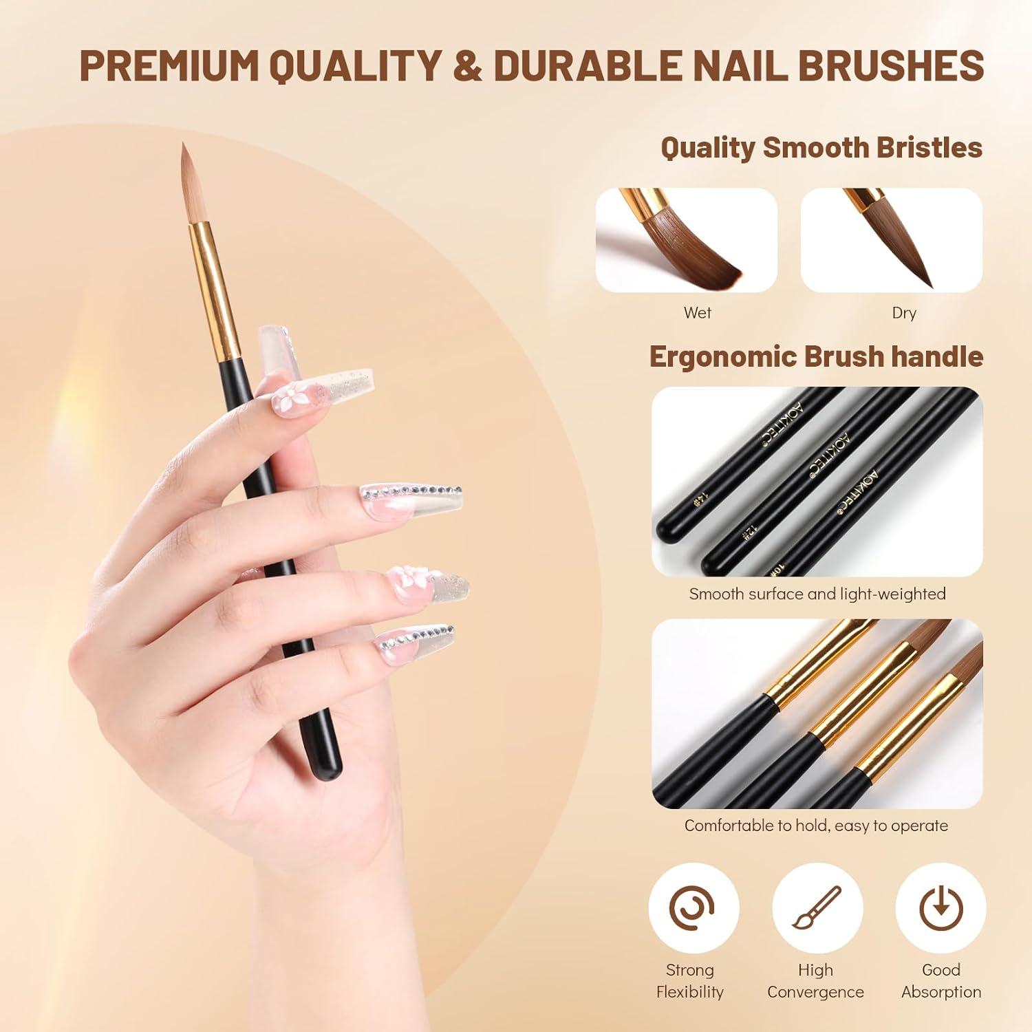 Set de Pinceles de Uñas Acrílicas Aokitec 3 Piezas 10/12/14