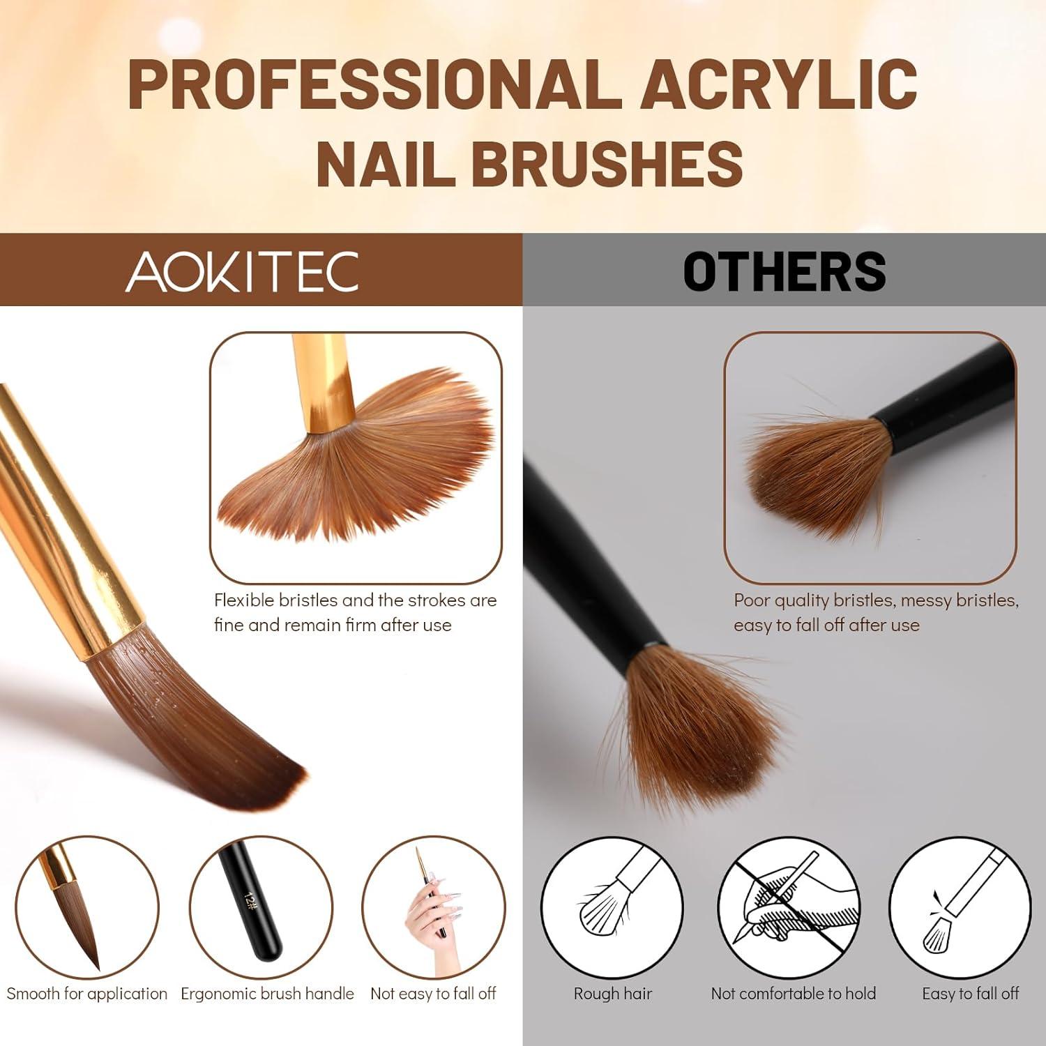 Set de Pinceles de Uñas Acrílicas Aokitec 3 Piezas 10/12/14