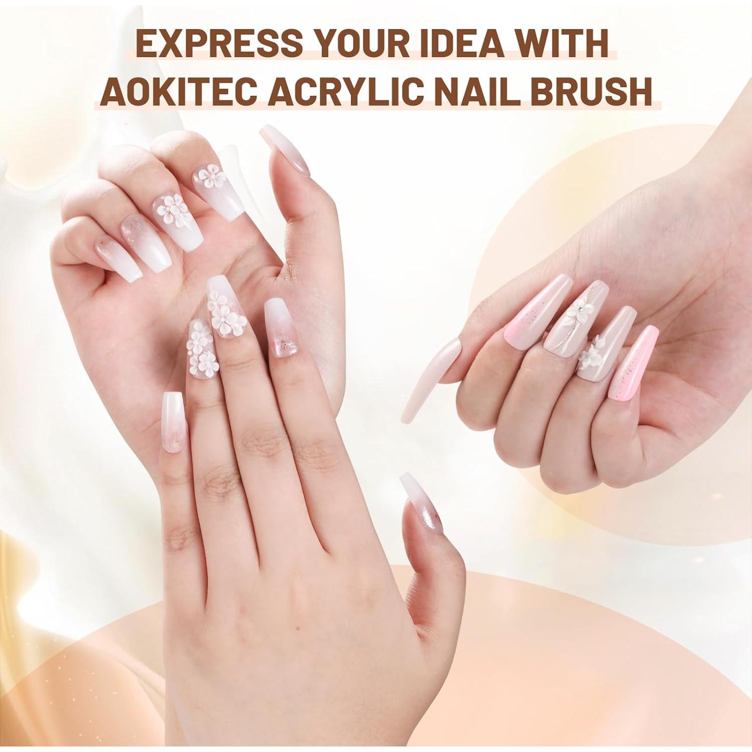 Set de Pinceles de Uñas Acrílicas Aokitec 3 Piezas 10/12/14